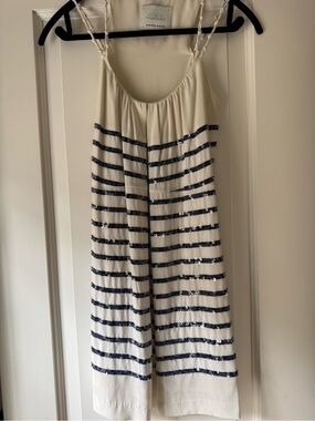 Madison Marcus Cream Mini Dress with Navy Sequin Stripes